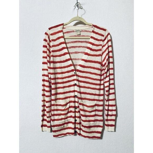 Lucky Brand Womens Medium Brushed Striped Grandpa Cardigan Sweater Lightweight - Picture 1 of 8